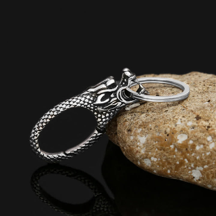 Delicate Antique Silver Dragon Head Keychain - image 2