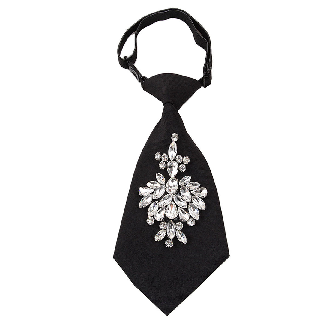 Adjustable Black Pre-tied Rhinestone Women's Short Necktie - Black - image 0