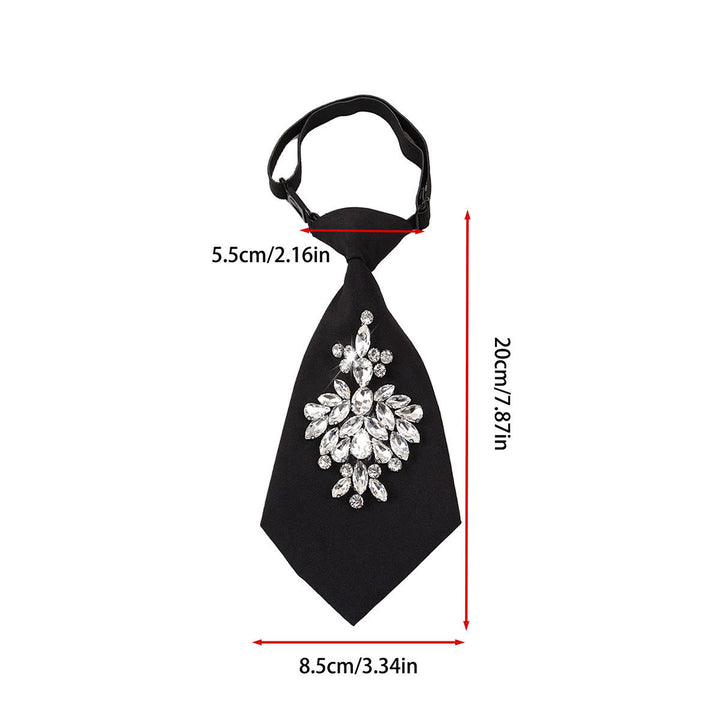 Adjustable Black Pre-tied Rhinestone Women's Short Necktie - image 3