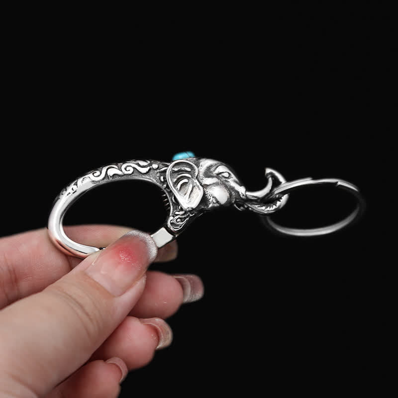 Elephant Head Keychain With Faux Turquoise Stone - image 2