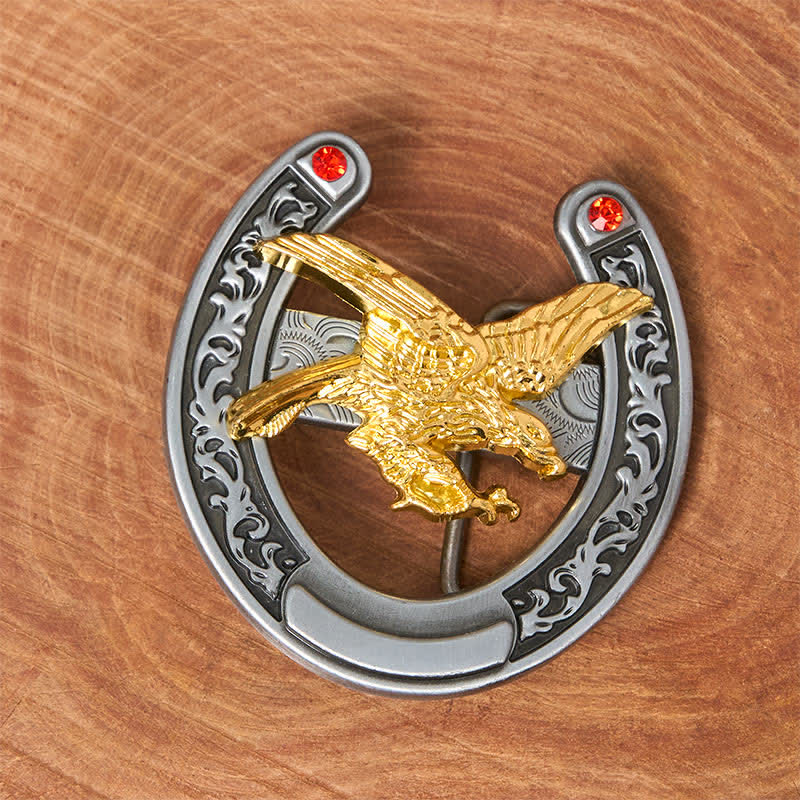 Gold Eagle Western Horseshoe Shape Buckle Leather Belt - image 1