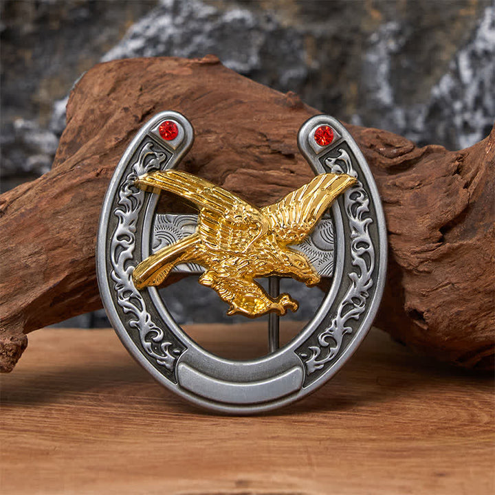 Gold Eagle Western Horseshoe Shape Buckle Leather Belt - Gold Eagle - Without Belt - Not Included Belt - image 0