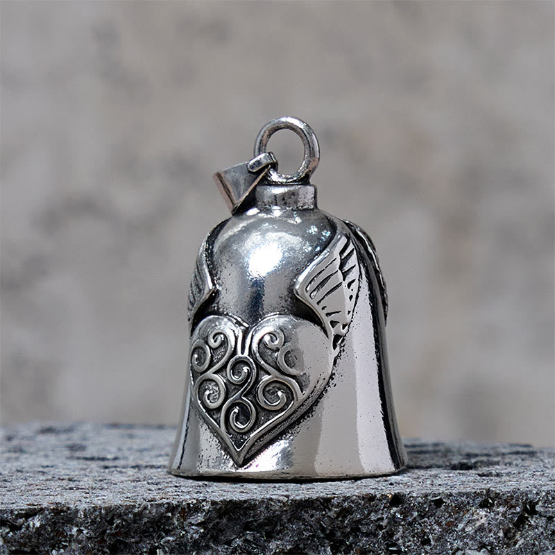 Vintage Silver Wing Heart Bell Keychain - image 3