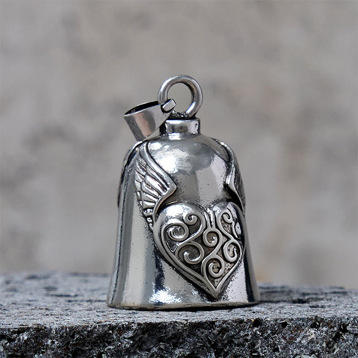 Vintage Silver Wing Heart Bell Keychain - image 2