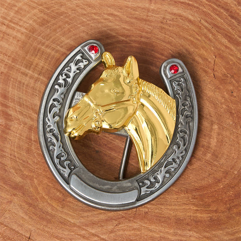 Horse Head & Horseshoe Shape Buckle Leather Belt - image 1