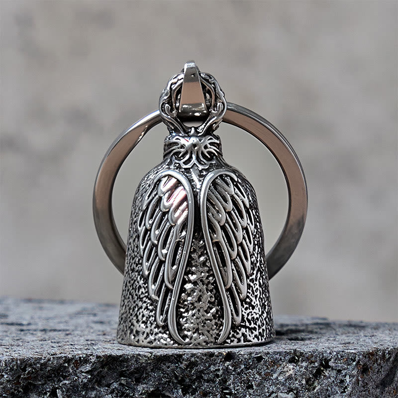 Vintage Angel Wing Motorcycle Bell Keychain - Silver - Keychain - image 0