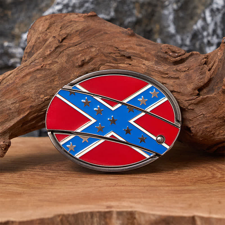 Red & Blue Confederate Flag DIY Hidden Knife Buckle Leather Belt - Without Belt - Not Included Belt - image 0