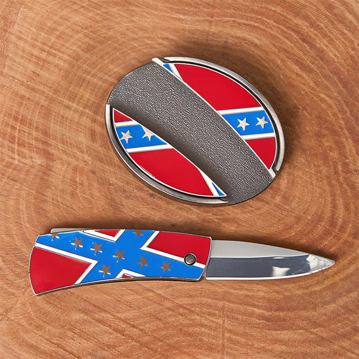 Red & Blue Confederate Flag DIY Hidden Knife Buckle Leather Belt - image 1