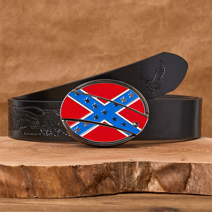 Red & Blue Confederate Flag DIY Hidden Knife Buckle Leather Belt - Black Embossed Eagle Belt - 42 - image 4