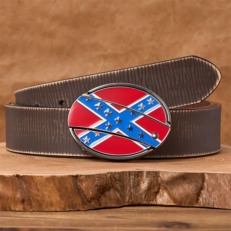 Red & Blue Confederate Flag DIY Hidden Knife Buckle Leather Belt - Brown Distressed Belt - 42 - image 7