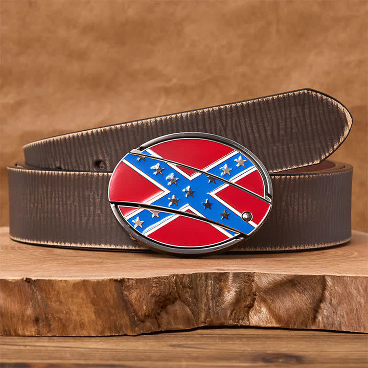 Red & Blue Confederate Flag DIY Hidden Knife Buckle Leather Belt - Brown Distressed Belt - 42 - image 7