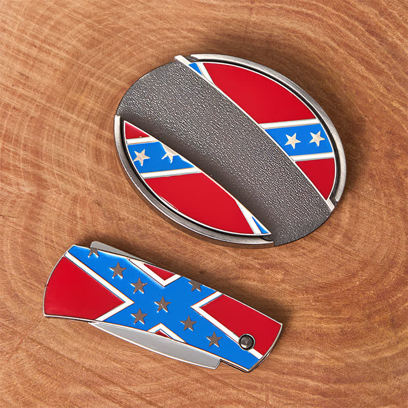 Red & Blue Confederate Flag DIY Hidden Knife Buckle Leather Belt - image 3