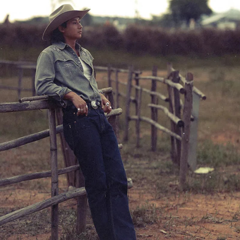 Gambler Embroidered Washed Denim Western Cowboy Shirt - image 4