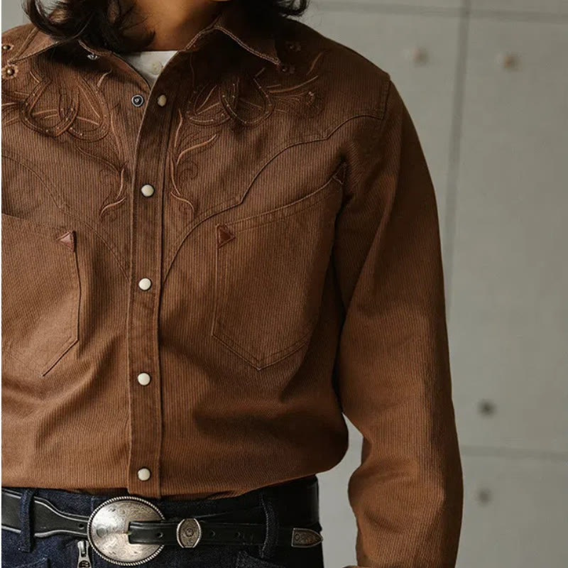 Vintage Floral Scrolls Horseshoe Rivet Western Cowboy Shirt - image 0