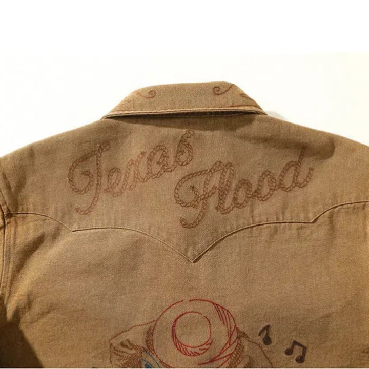 Vintage Guitar Musical Note Embroidery Western Cowboy Shirt - image 4