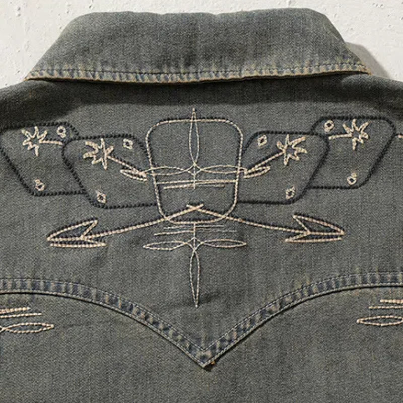 Gambler Embroidered Washed Denim Western Cowboy Shirt - image 6