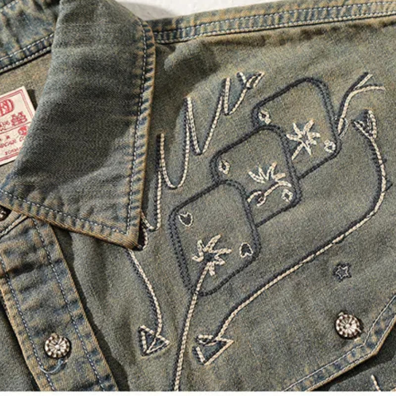 Gambler Embroidered Washed Denim Western Cowboy Shirt - image 7