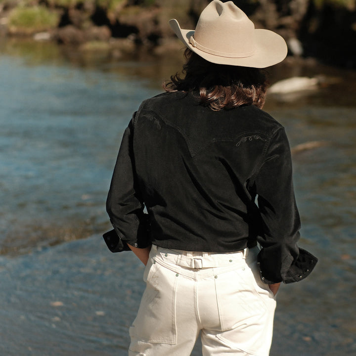 Black Corduroy Embroidery Western Cowboy Shirt - image 3