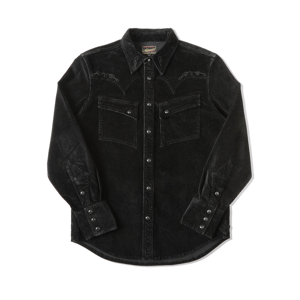 Black Corduroy Embroidery Western Cowboy Shirt - Black - 3XL - image 1