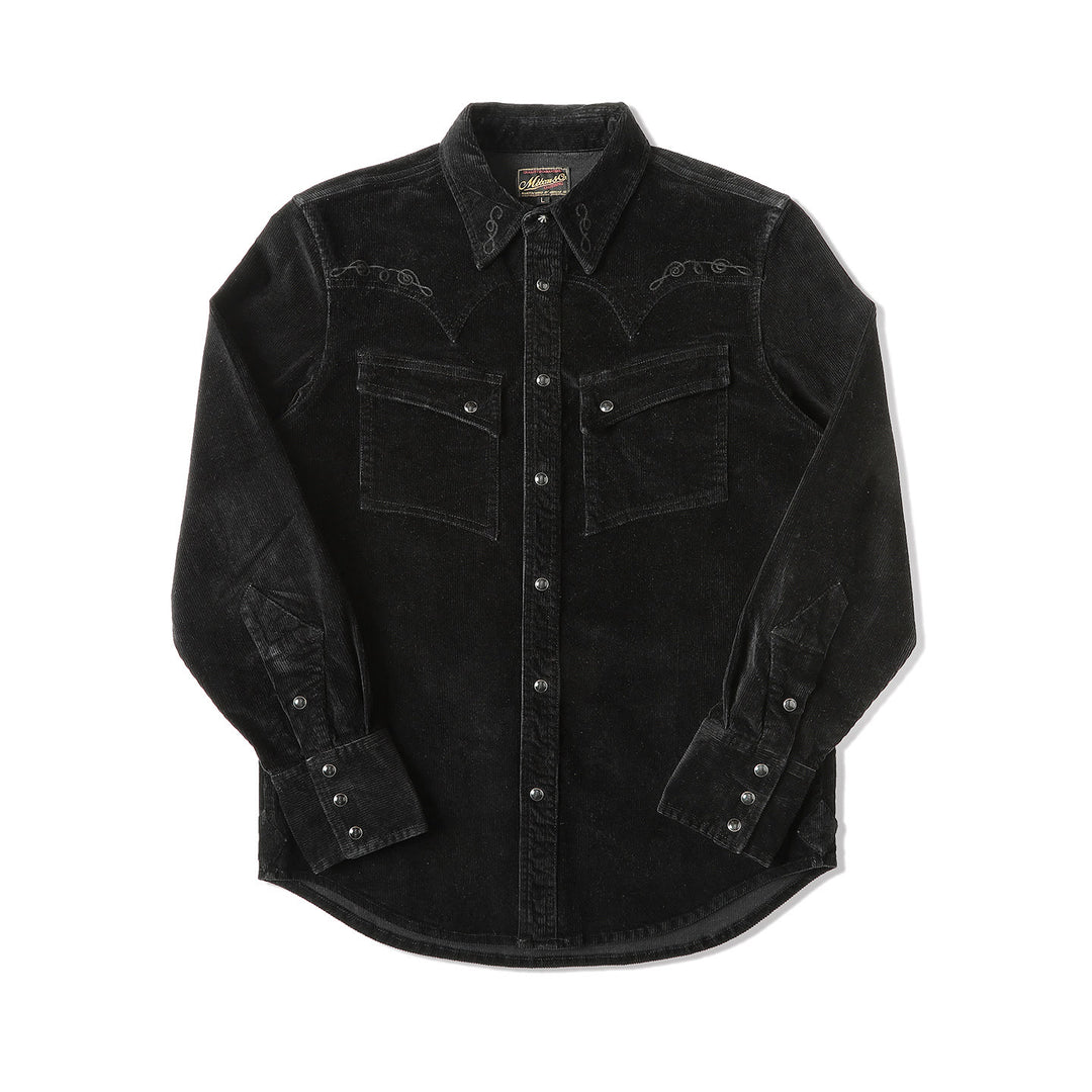 Black Corduroy Embroidery Western Cowboy Shirt - Black - 3XL - image 1