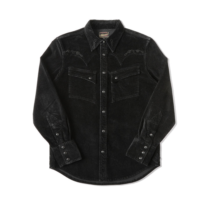 Black Corduroy Embroidery Western Cowboy Shirt - Black - 3XL - image 1