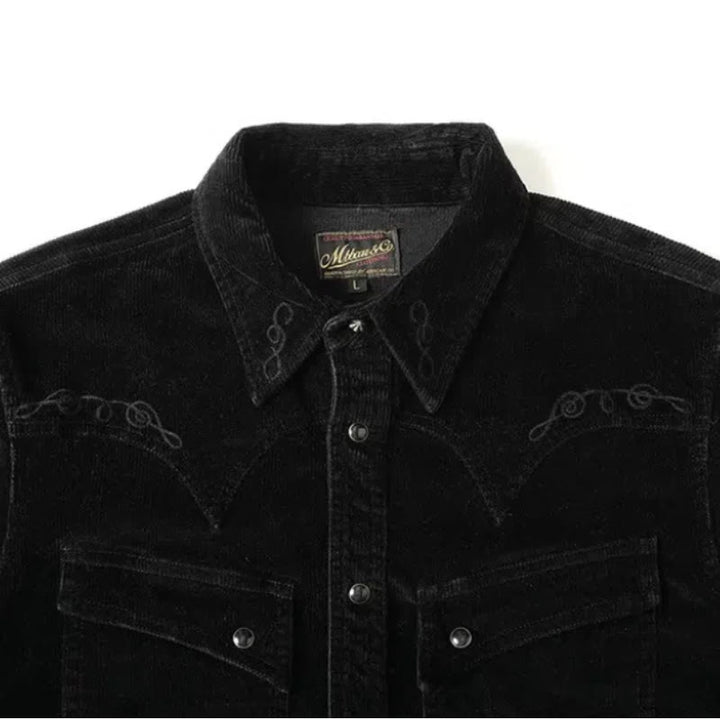 Black Corduroy Embroidery Western Cowboy Shirt - image 4