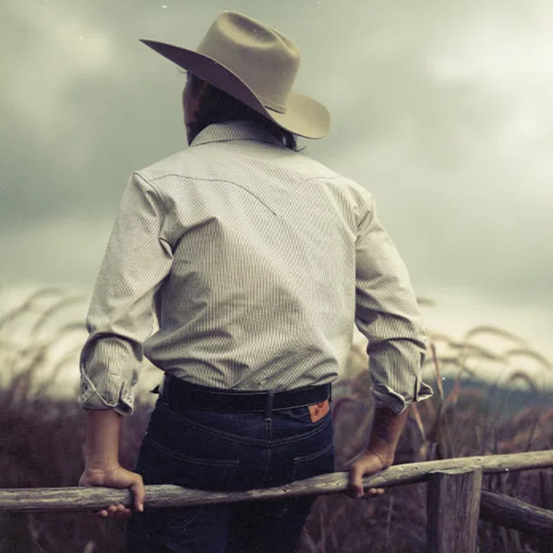 Vintage Beige Woven Stripe Western Cowboy Shirt - image 2