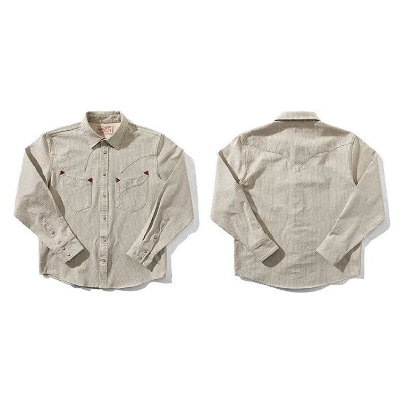 Vintage Beige Woven Stripe Western Cowboy Shirt - image 3