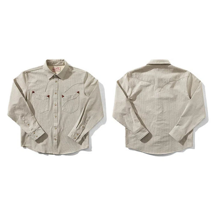 Vintage Beige Woven Stripe Western Cowboy Shirt - image 3