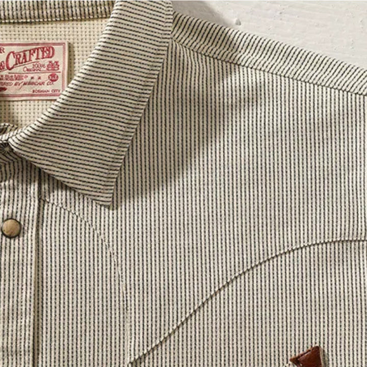Vintage Beige Woven Stripe Western Cowboy Shirt - image 4