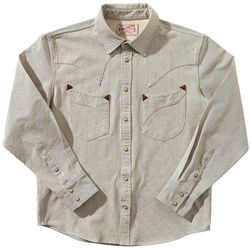 Vintage Beige Woven Stripe Western Cowboy Shirt - Beige - 2XL - image 1