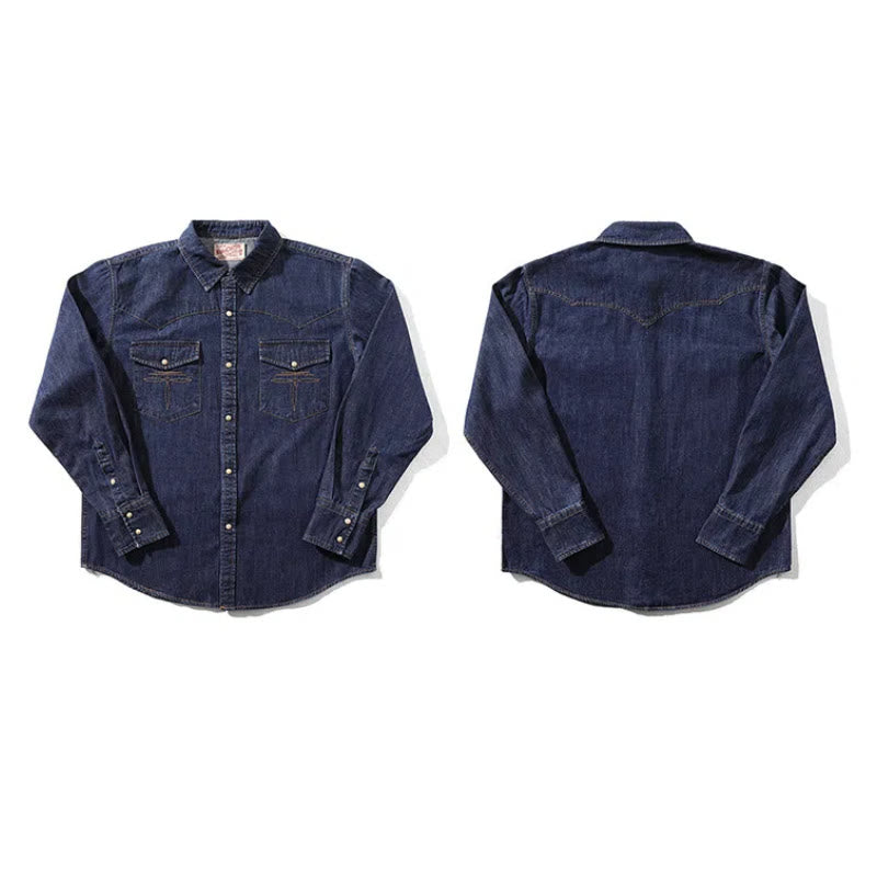 Vintage Dark Blue Washed Western Cowboy Shirt - image 4