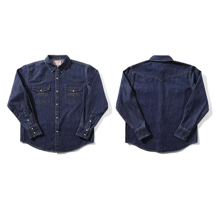 Vintage Dark Blue Washed Western Cowboy Shirt - image 4