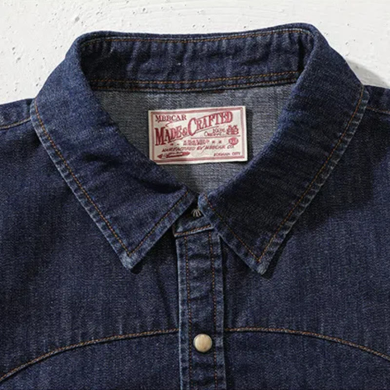 Vintage Dark Blue Washed Western Cowboy Shirt - image 5