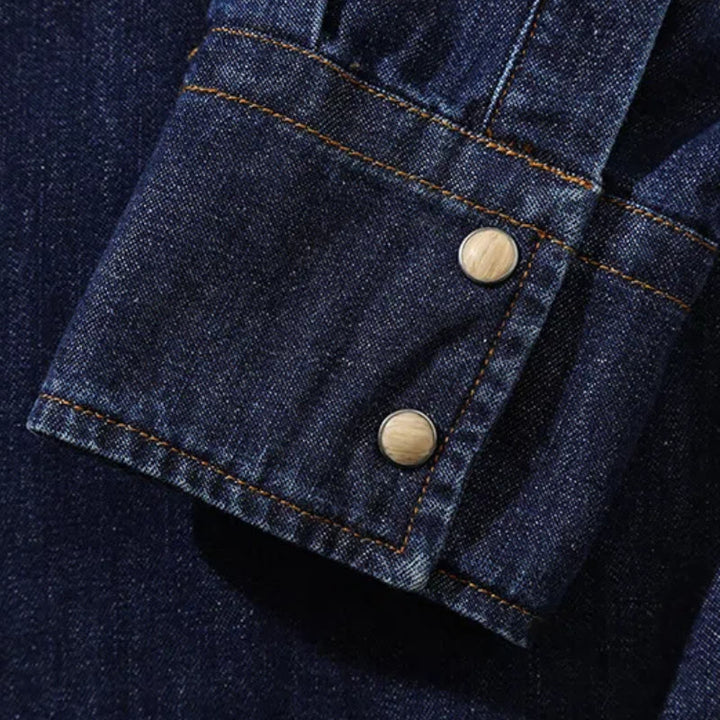 Vintage Dark Blue Washed Western Cowboy Shirt - image 7