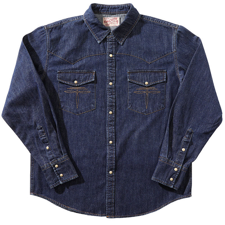 Vintage Dark Blue Washed Western Cowboy Shirt - Dark Blue - 3XL - image 1