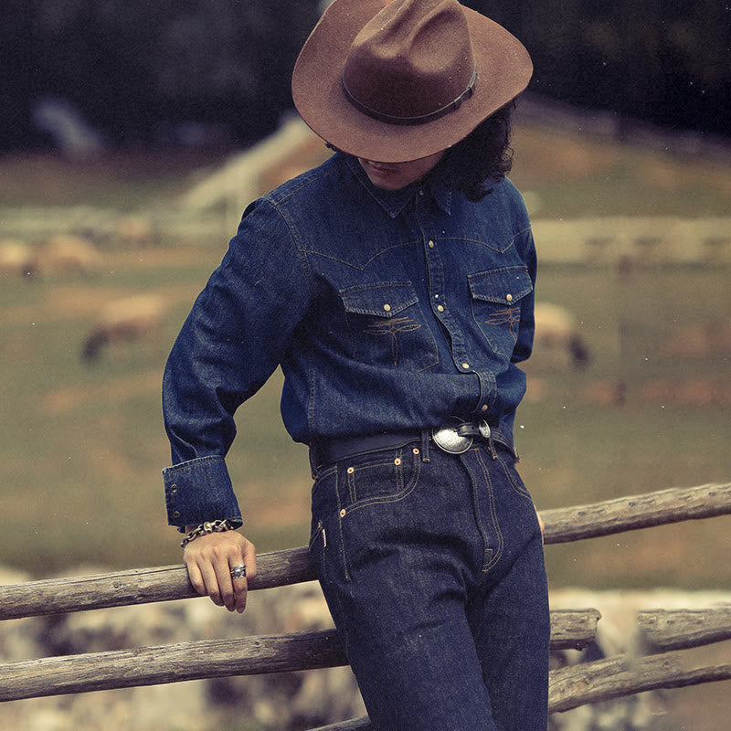 Vintage Dark Blue Washed Western Cowboy Shirt - image 0