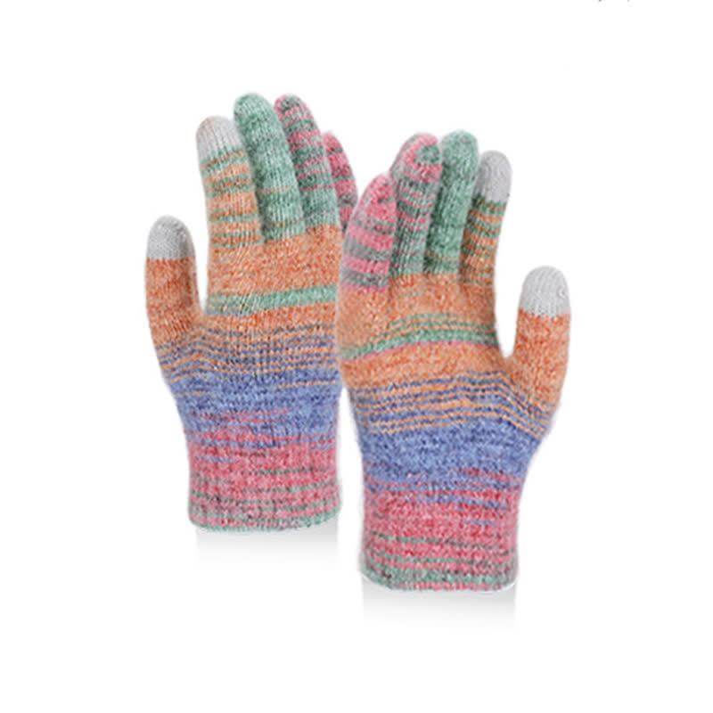 3PCS Multicolour Neutral Stripes Hat Scarf Gloves Set - image 5