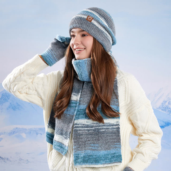3PCS Multicolour Neutral Stripes Hat Scarf Gloves Set - image 16