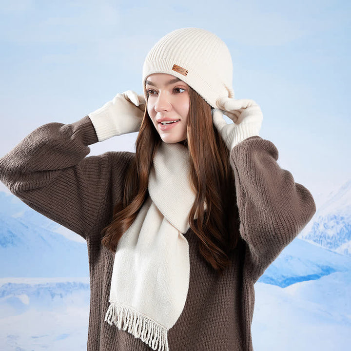 3Pcs Solid Color Knitted Beanie Hat Scarf Gloves Set - image 1