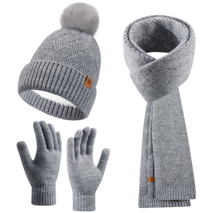 3Pcs Solid Color Fluffy Pom Pom Hat Scarf Gloves Set - Gray - Adjustable (21 1/4"-22 7/8") - image 13
