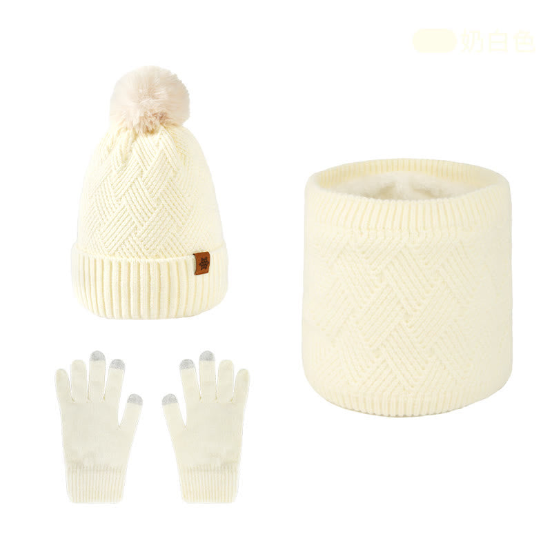 3Pcs Weaving Pattern Hat Neck Gaiter Gloves Set - Ivory - Adjustable (21 1/4"-22 7/8") - image 18