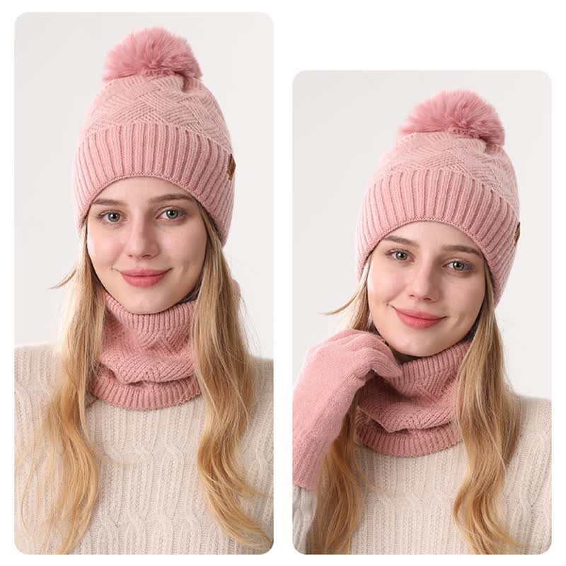 3Pcs Weaving Pattern Hat Neck Gaiter Gloves Set - image 17