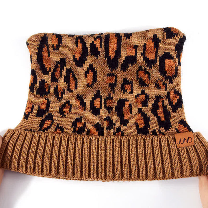 3Pcs Leopard Print Cute Cat Ear Hat Scarf Gloves Set - image 6