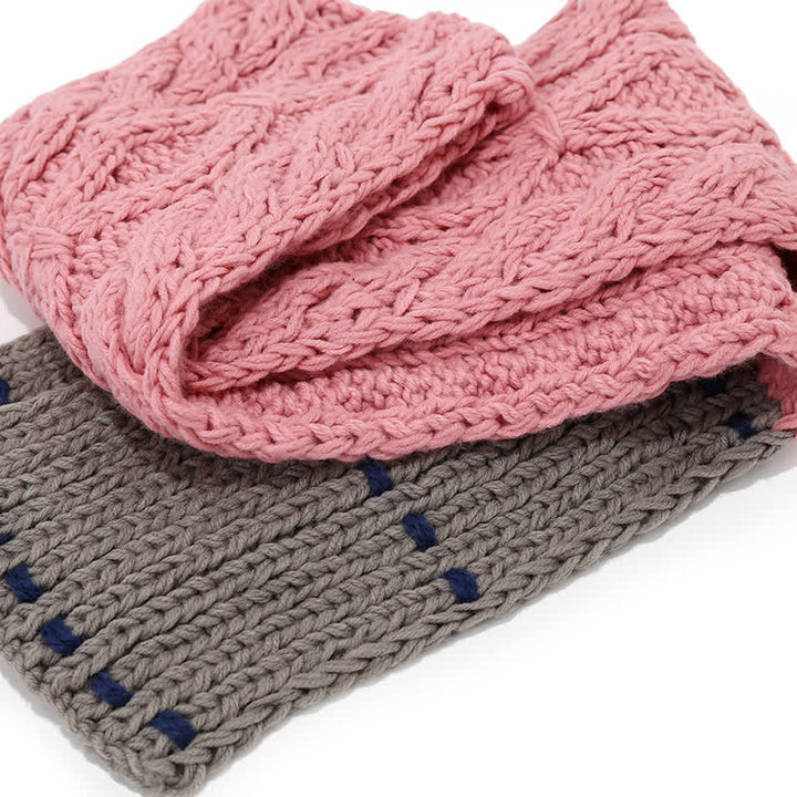 3Pcs Trendy Line Design Color-Blocked Hat Scarf Gloves Set - image 8