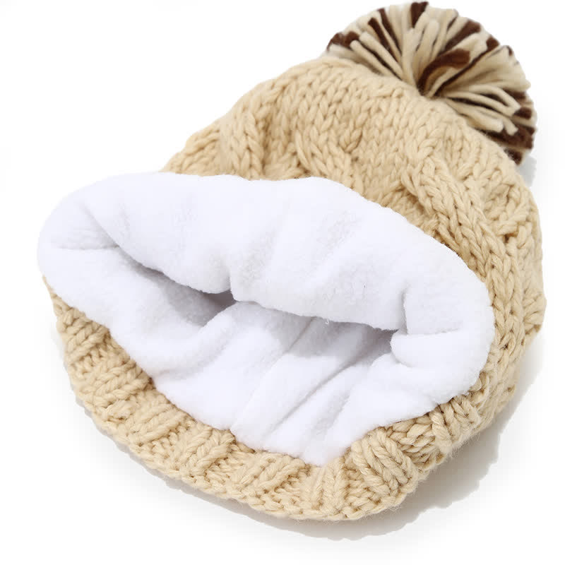 3Pcs Twist Design Hat Scarf Gloves Set With Pom Pom - image 9