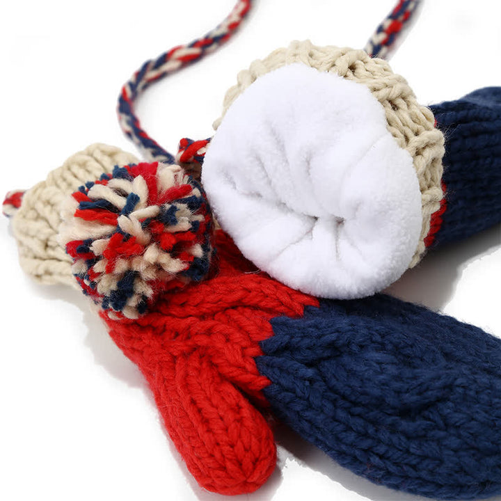 3Pcs Twist Design Hat Scarf Gloves Set With Pom Pom - image 6