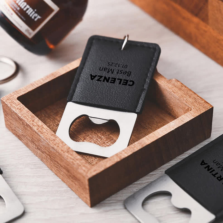 Custom Groomsmen Gift Bottle Opener Leather Keychain - image 6