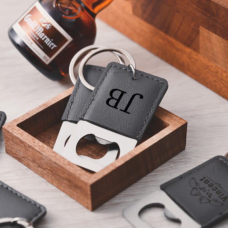 Custom Groomsmen Gift Bottle Opener Leather Keychain - image 7