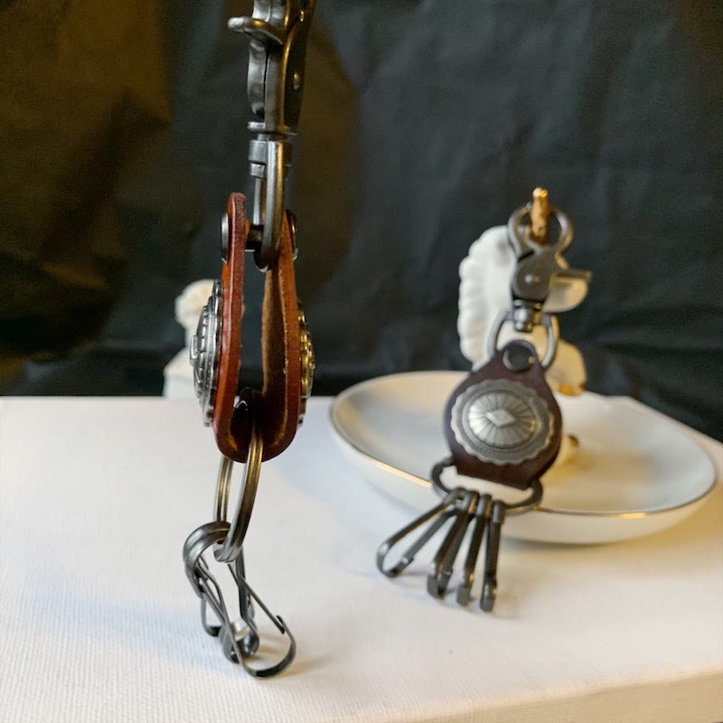 Vintage Silver Round Leather Keychain With Pendant - image 3